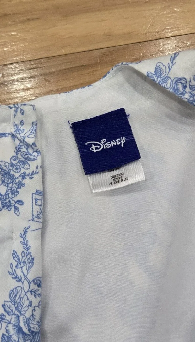 Disney Girls Blue & White Toile Print Beauty And The Beadt Sleeveless Dress